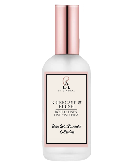 Briefcase & Blush room spray styled with vanilla, bergamot, and florals